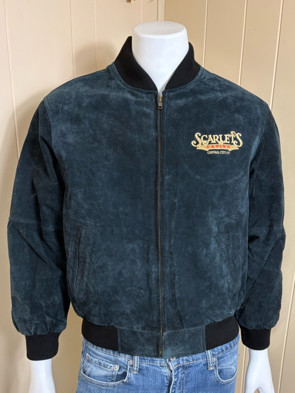 Port Authority Classic Leather Jacket Full Zip Mens S Black Scarlets Casino Logo